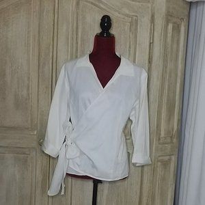 💖Off-White Polished Cotton Wrap Shirt